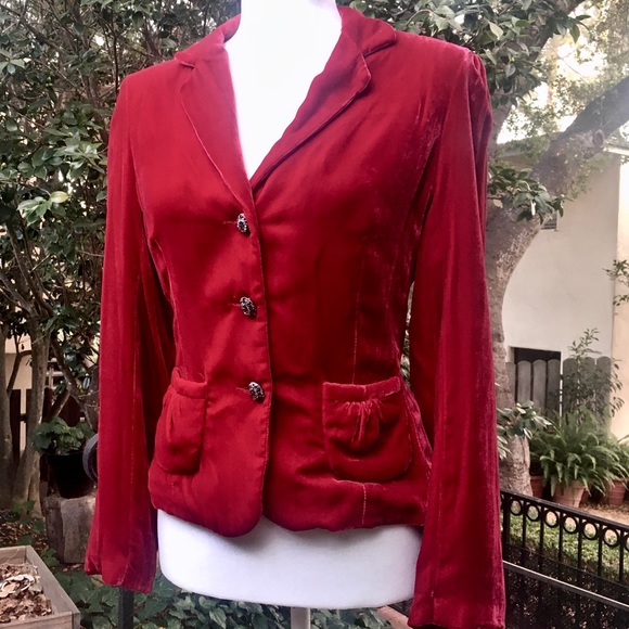 Vintage 1930s Red Silk Velvet Jacket Womens Small - Picture 5 of 12